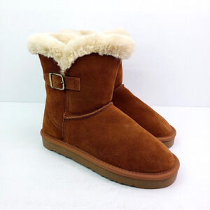 Style & Co Tiny2 Womens Sz 6 Chestnut Leather Mid Calf FauxFur Snow Winter Boots